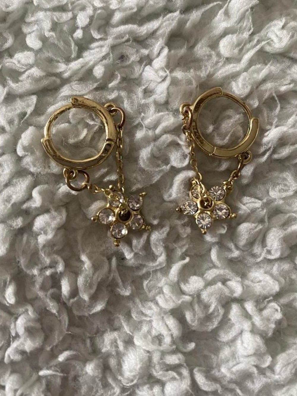 Gold Crystal Flower Dangle Hoop Earrings - Women Jewelry